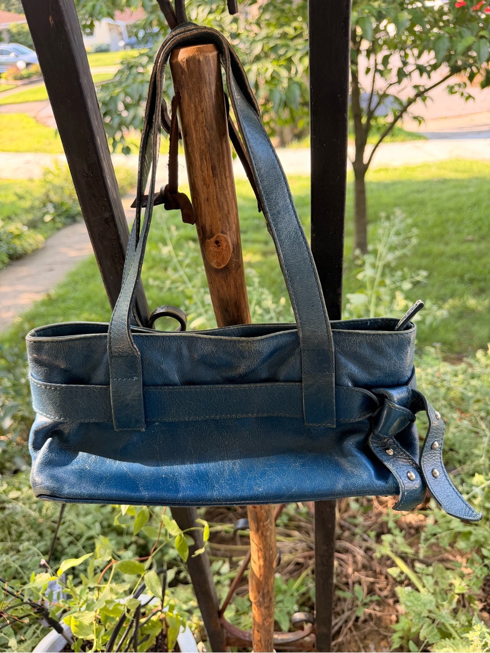 Leather Shoulder Tote in Cobalt Blue